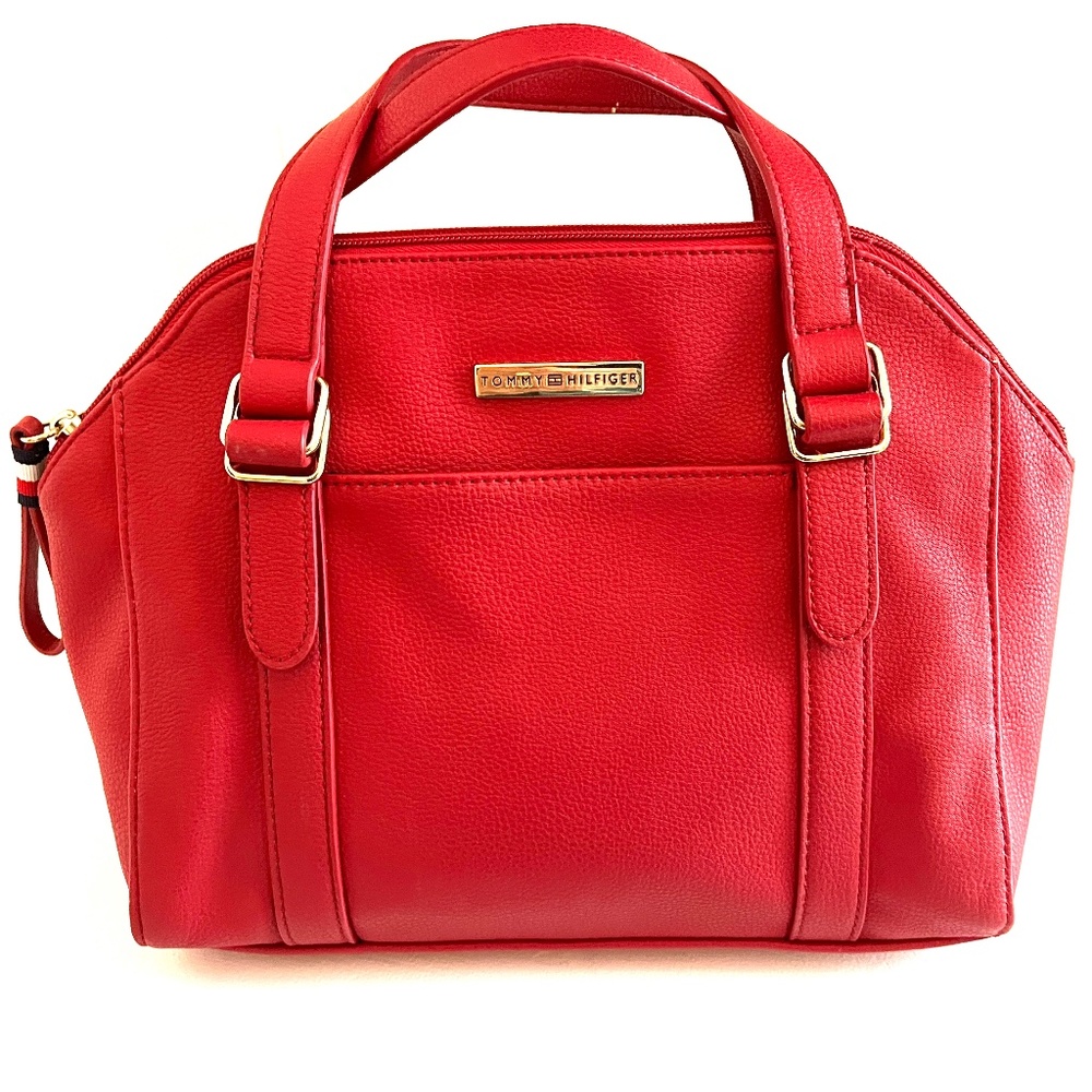 🎄. Tommy Hilfiger Cute medium sized Red Structured Satchel Handbag